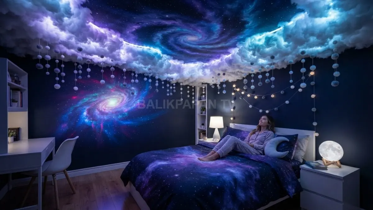 Kamar Dream Galaxy bernuansa awan kapas dan pom-pom menghadirkan suasana tidur futuristis seperti mimpi kosmik (BTV/AI)
