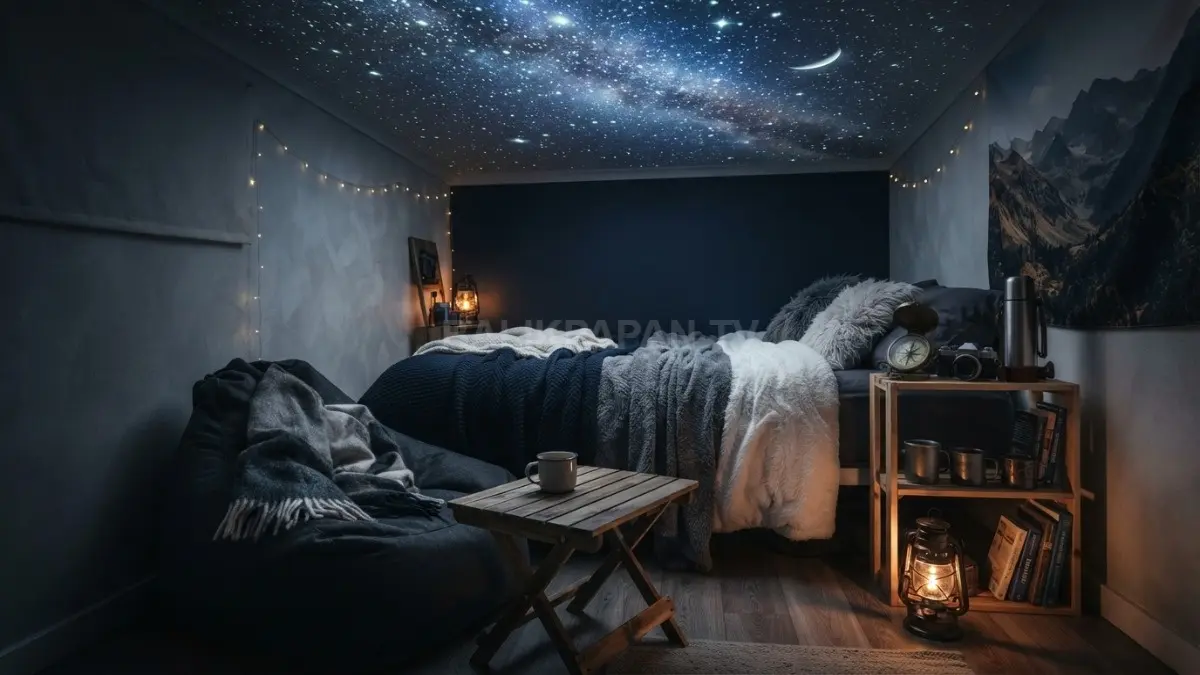 Kamar stargazing car camping bernuansa alam bebas dengan langit bintang bercahaya menciptakan suasana tidur nyaman (BTV/AI)
