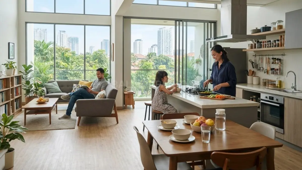 Konsep open space dengan pencahayaan alami membuat rumah terasa lebih luas, nyaman, dan hangat untuk keluarga. (BTV/AI)