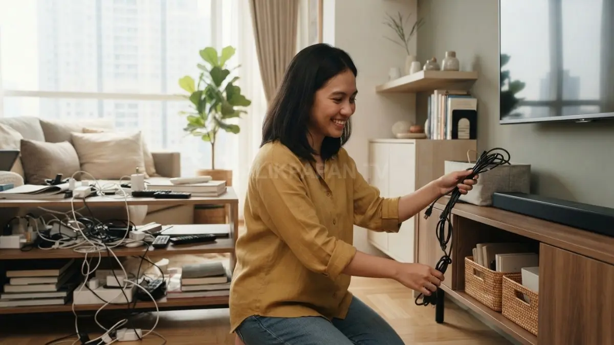 Menata kabel dan menyimpan barang dengan rapi membuat ruang keluarga terlihat lebih bersih, nyaman, dan memberikan kesan mewah tanpa renovasi. (BTV/AI)