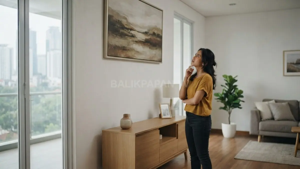 Menggantung lukisan terlalu tinggi mengurangi keseimbangan visual sehingga ruangan tampak kurang harmonis dan nyaman keseluruhan (BTV/AI)