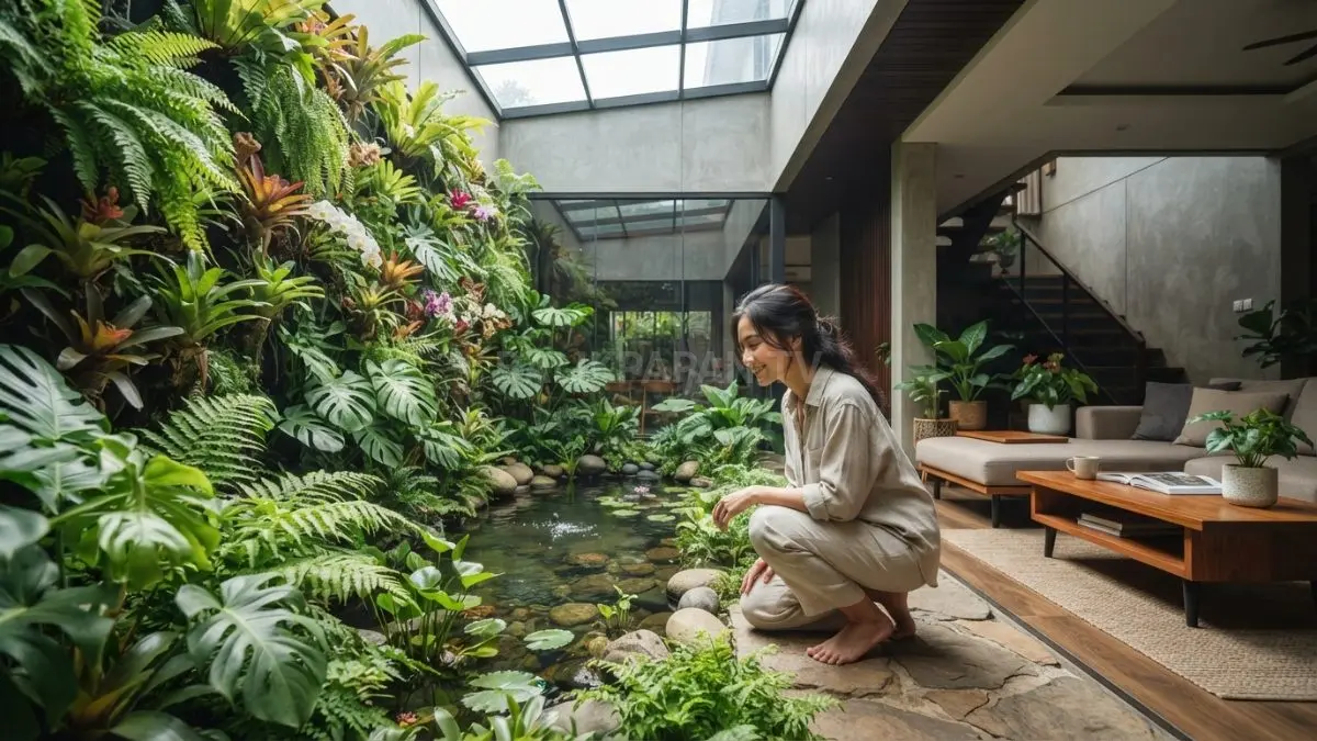 Menikmati suasana Astri di taman indoor yang menghadirkan keterangan di dalam rumah. (BTV/AI)