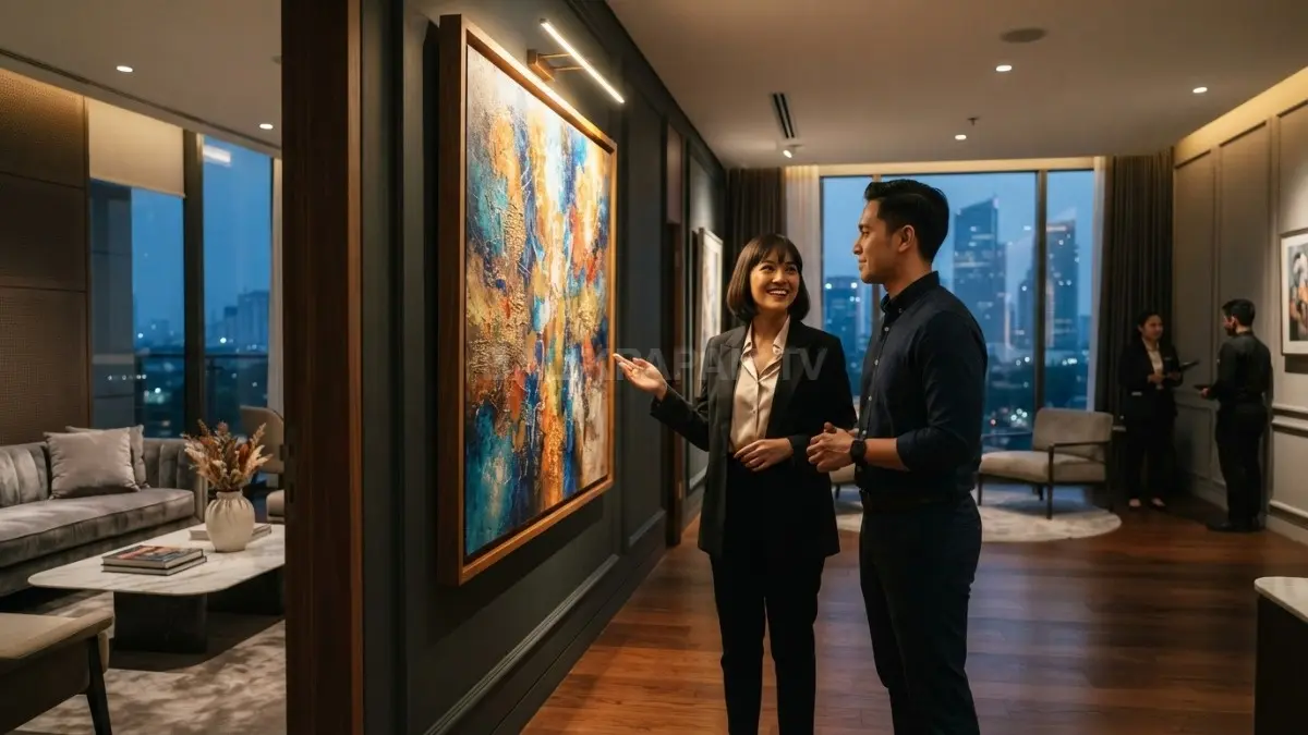 Pencahayaan tepat menonjolkan warna dan detail lukisan sehingga interior terasa lebih hangat, hidup, serta elegan maksimal (BTV/AI)