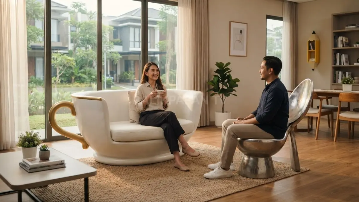 Perabot unik menjadi pusat perhatian ruangan dengan dekorasi seimbang, nyaman, dan tetap fungsional setiap hari bersama. (BTV/AI)