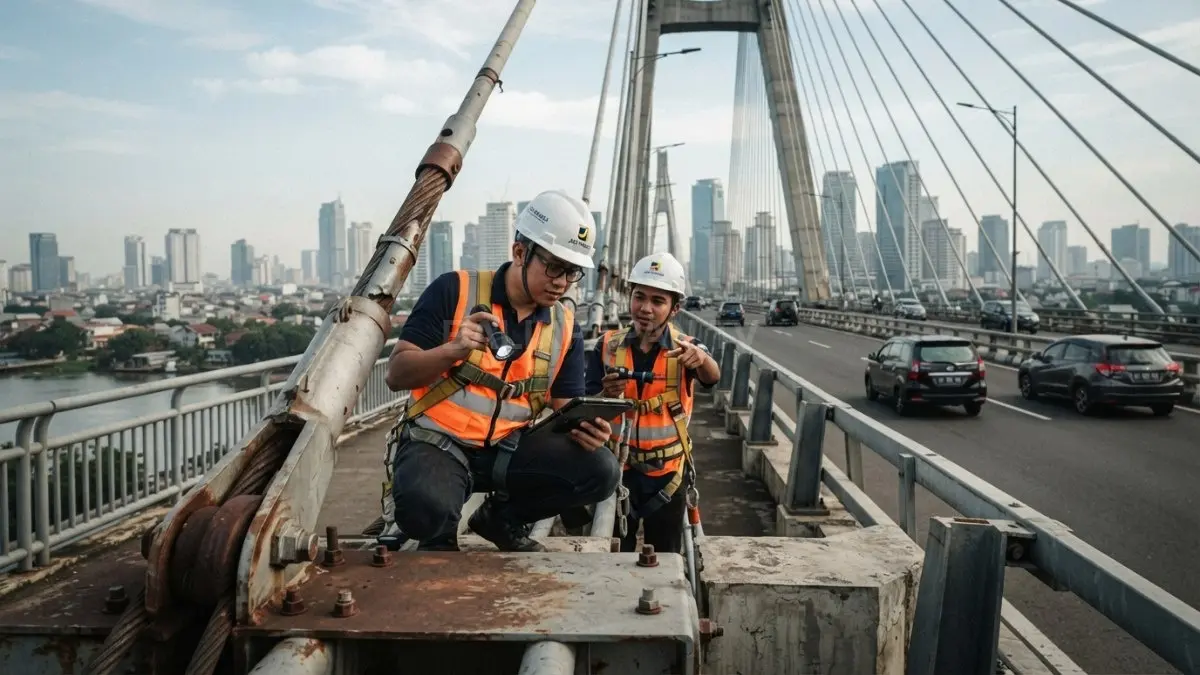 Perawatan rutin menjaga struktur jembatan tetap aman, memperpanjang usia bangunan, serta melindungi keselamatan seluruh pengguna (BTV/AI).