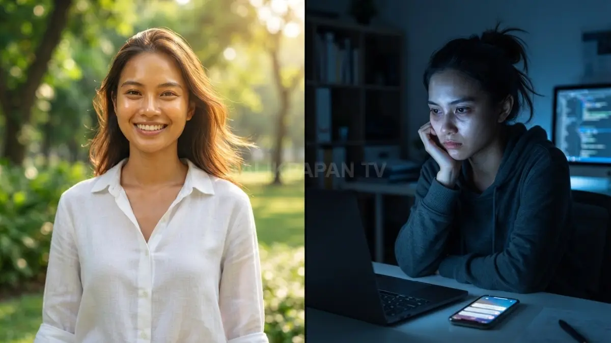 Perbandingan paparan sinar matahari pagi dan radiasi cahaya biru memengaruhi tampilan serta kesehatan kulit. (BTV/Ai)