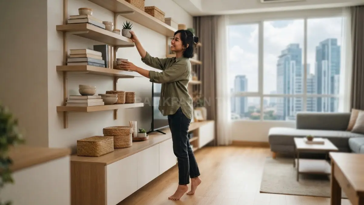 Rak dinding membantu memanfaatkan ruang vertikal tanpa membuat rumah terasa sempit. (BTV/AI)