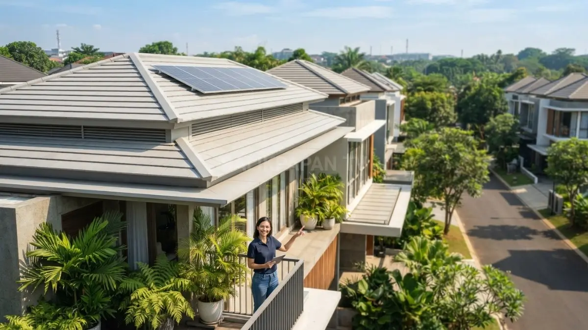 Rumah modern dengan panel surya untuk menghemat energi. (BTV/AI)