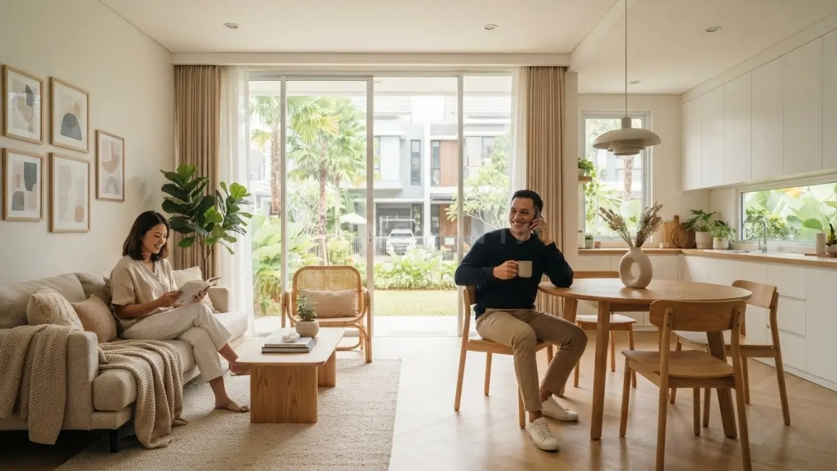 Scandinavian menggabungkan warna terang, material kayu alami dan pencahayaan maksimal agar rumah terasa hangat (BTV/AI).
