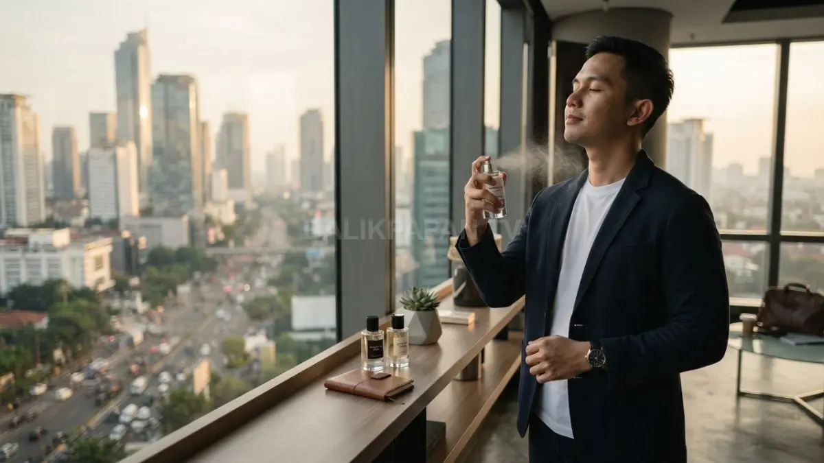 Seseorang memakai parfum sebagai bagian dari gaya hidup modern. (BTV/AI)