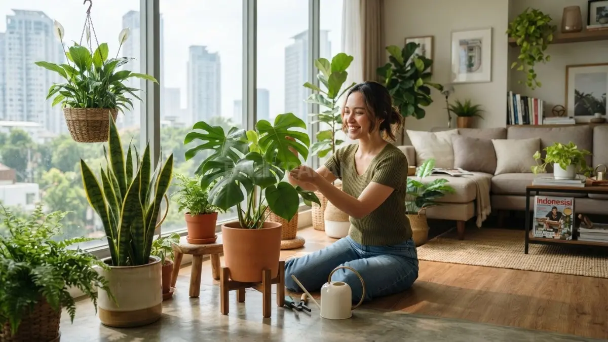 Tanaman hias indoor menciptakan suasana lebih segar, nyaman, sehat, sekaligus memperindah tampilan interior rumah modern setiap hari. (BTV/AI)