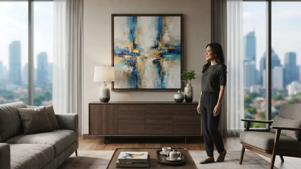 Ukuran lukisan proporsional dengan furnitur menciptakan keseimbangan visual sehingga interior terlihat lebih harmonis dan elegan (BTV/AI)