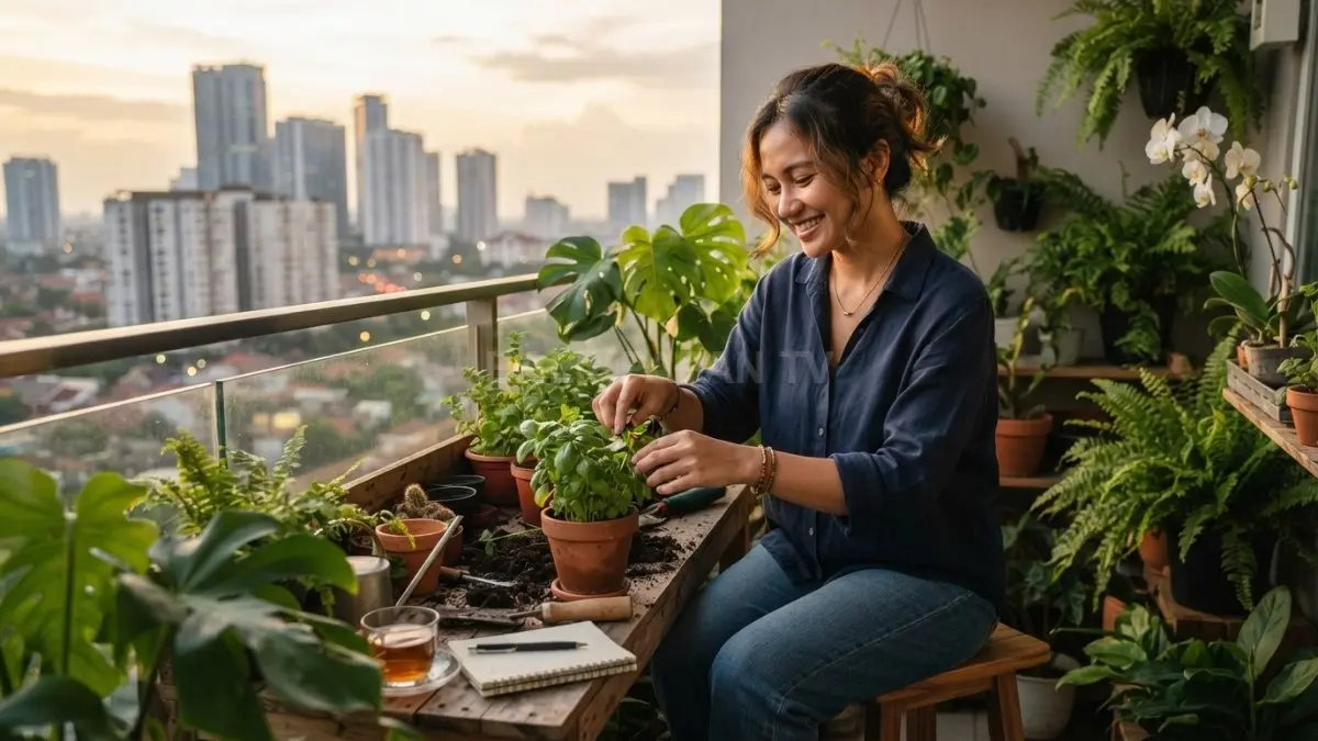 Berkebun di rumah menjadi hobi sederhana yang menenangkan dan menyegarkan pikiran. (BTV/AI)