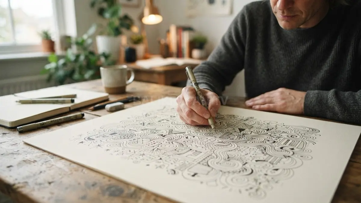 Doodle dan pola geometris sederhana menjadi aktivitas kreatif untuk mengembangkan ide tanpa tekanan menghasilkan gambar sempurna. (BTV/AI)