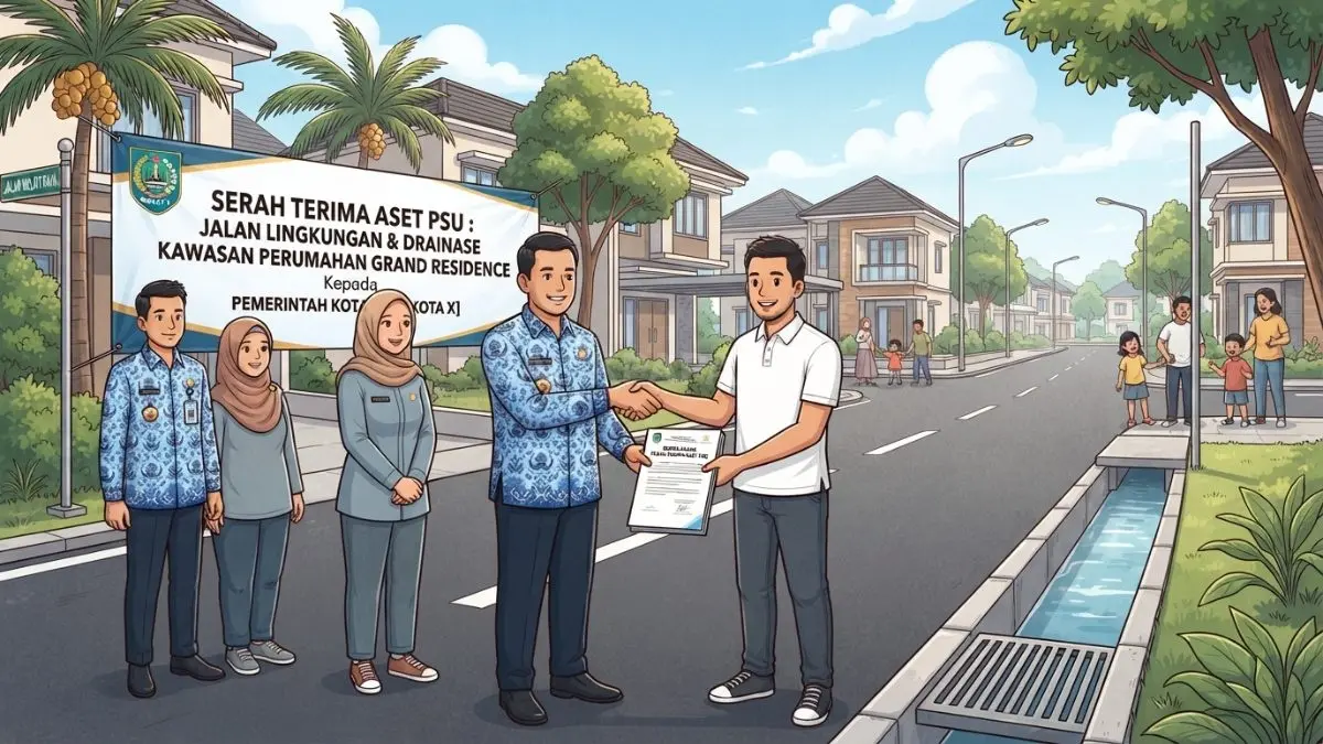 Ilustrasi jalan lingkungan dan drainase kawasan perumahan menjadi bagian aset PSU yang akan diserahkan kepada pemerintah. (BTV/AI)