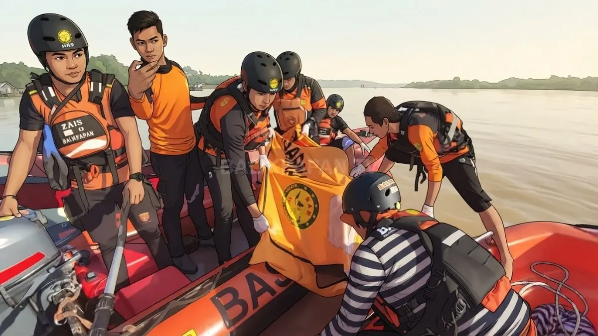 Ilustrasi tim SAR gabungan mengevakuasi nelayan usai ditemukan di Sungai Mahakam setelah pencarian intensif berakhir (BTV/AI)