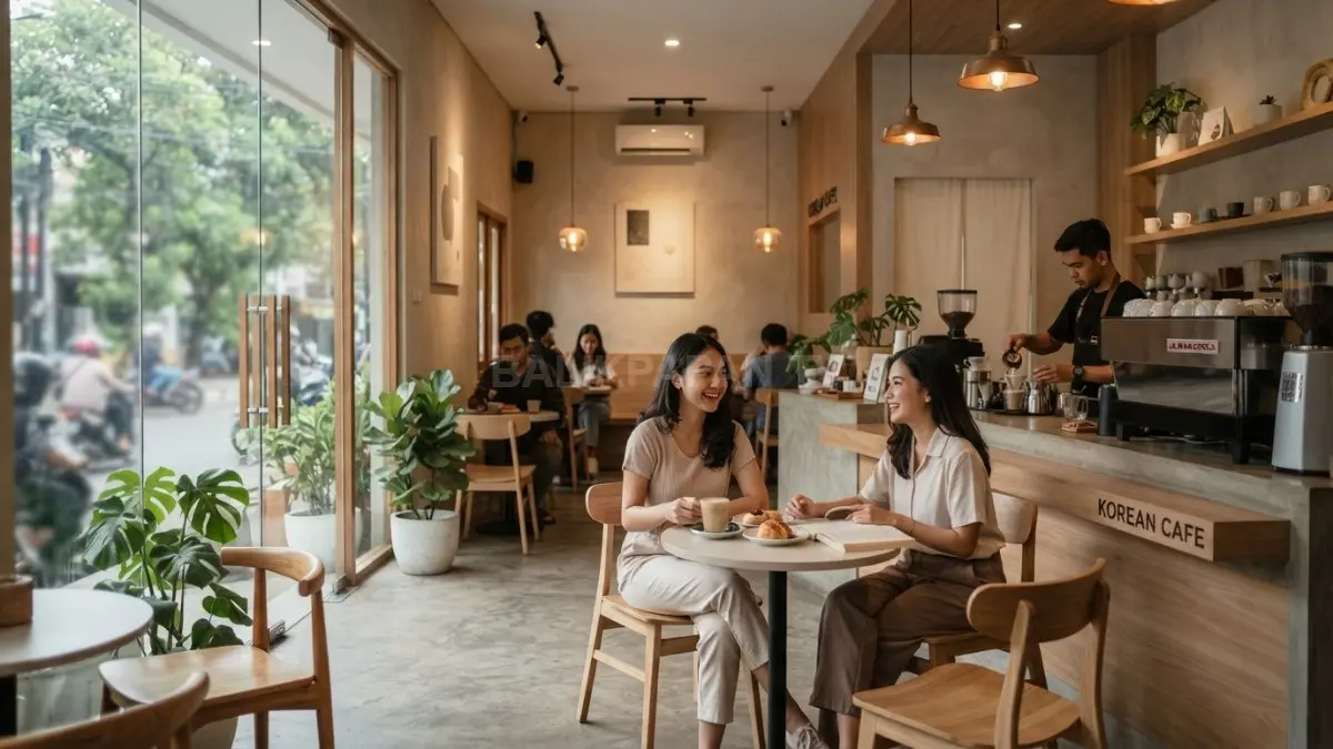 Konsep kafe minimalis Korea membutuhkan perencanaan biaya matang agar menghasilkan ruang nyaman dan menarik. (BTV/AI)