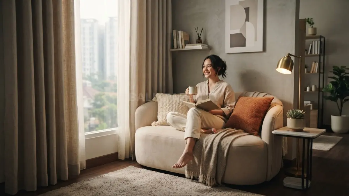 Lounge mini bernuansa hotel modern menghadirkan kenyamanan elegan untuk bersantai menikmati waktu berkualitas setiap hari. (BTV/AI)