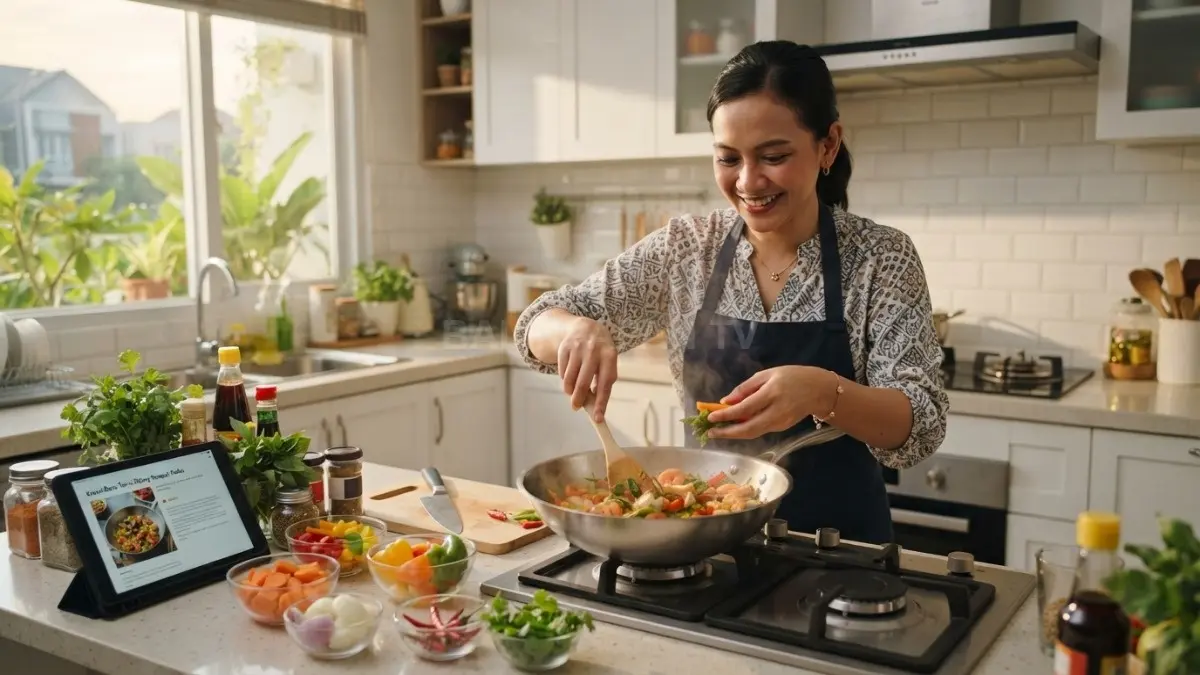Memasak menjadi hobi kreatif yang menyenangkan sekaligus melatih kemampuan bereksperimen. (BTV/AI)