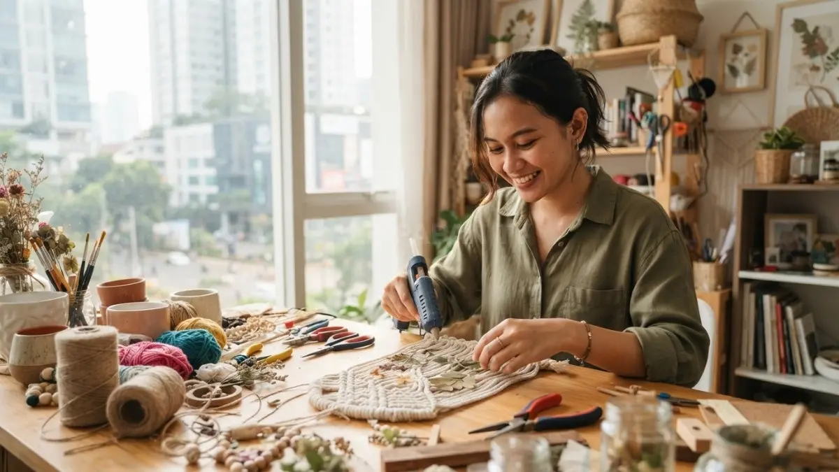 Membuat kerajinan tangan menjadi hobi kreatif untuk melepas stres dan melatih imajinasi. (BTV/AI)