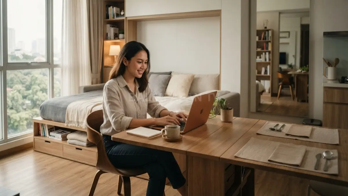 Memilih furnitur multifungsi membantu menghemat ruang dan mendukung berbagai aktivitas penghuni dalam rumah perkotaan secara efisien. (BTV/AI)
