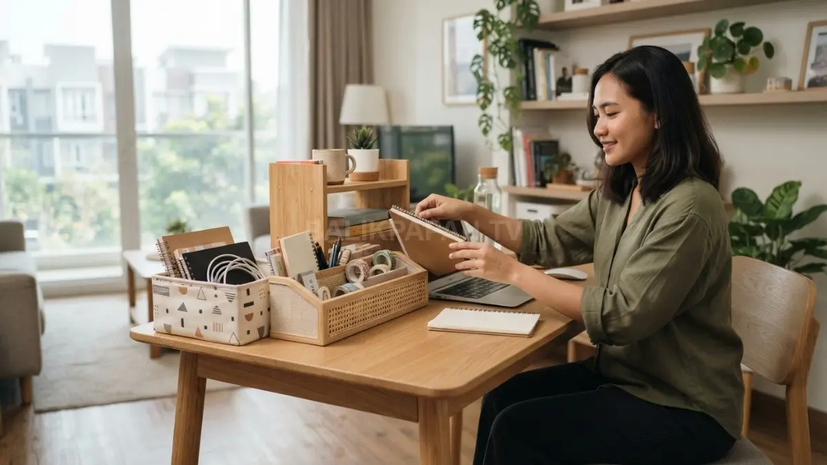 Menata ruang kerja dengan kreativitas DIY agar lebih rapi dan nyaman. (BTV/AI)