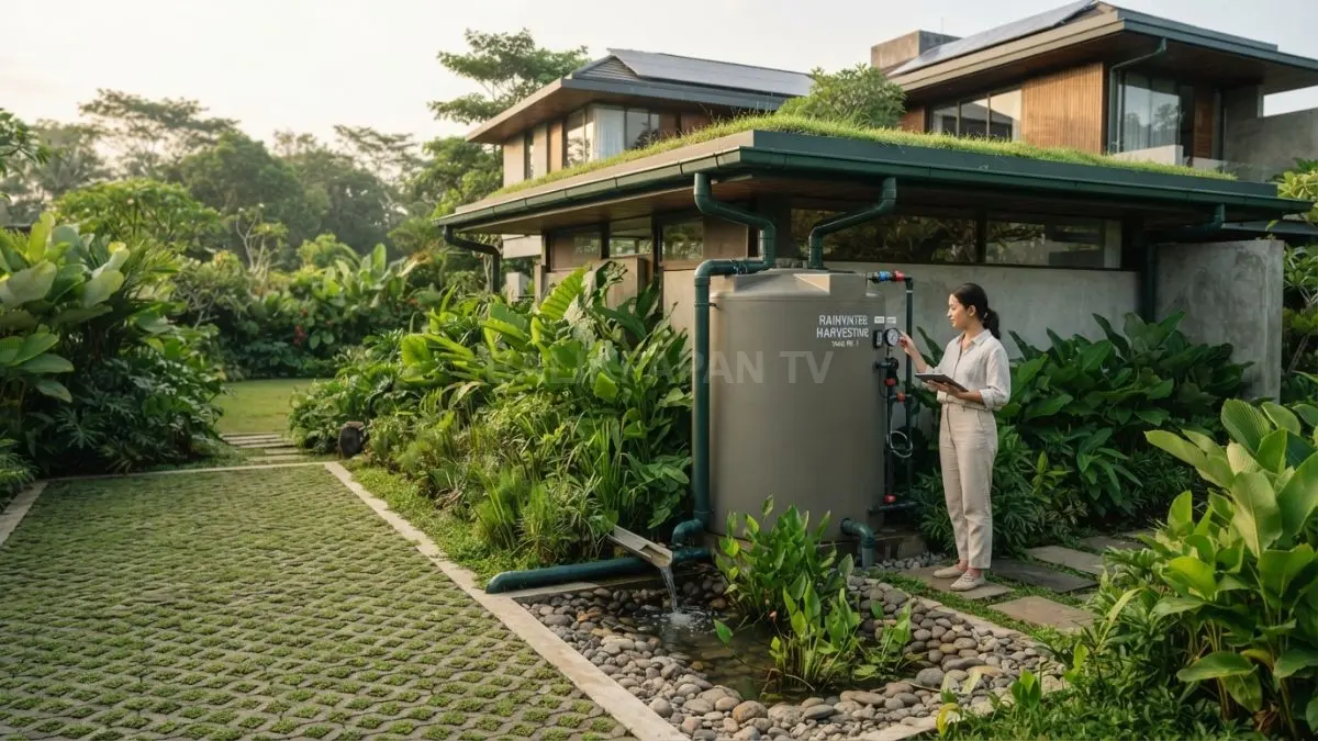 Pengelolaan air hujan dan penggunaan perlengkapan hemat air mendukung hunian ramah lingkungan berkelanjutan. (BTV/AI)
