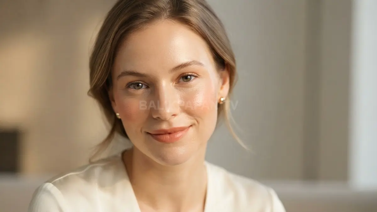 Sentuhan blush dan lipstik peach memberikan tampilan riasan alami yang segar serta merona indah. (BTV/Ai)