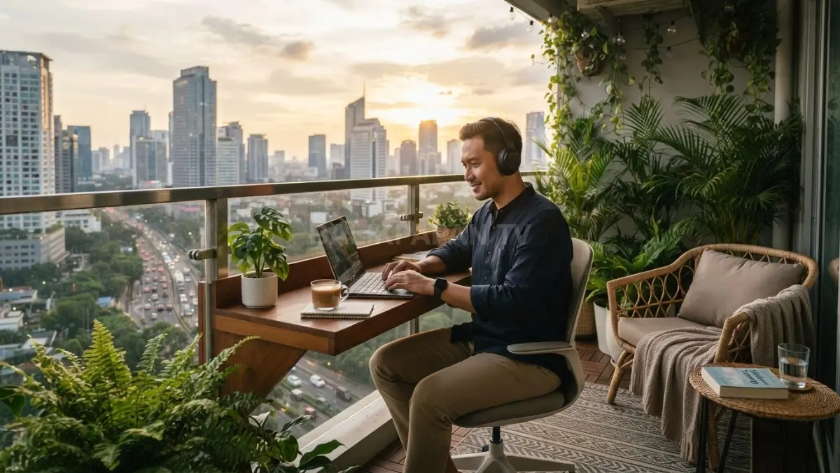 Balkon multifungsi menghadirkan ruang nyaman untuk bekerja sekaligus bersantai menikmati udara segar setiap hari (BTV/AI)