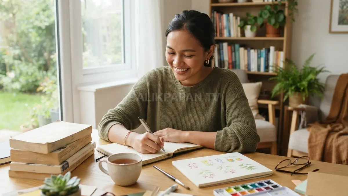 Berbagai aktivitas hobi hemat seperti membaca, menulis, dan membuat kerajinan sederhana dapat dilakukan tanpa perlengkapan mahal. (BTV/AI)