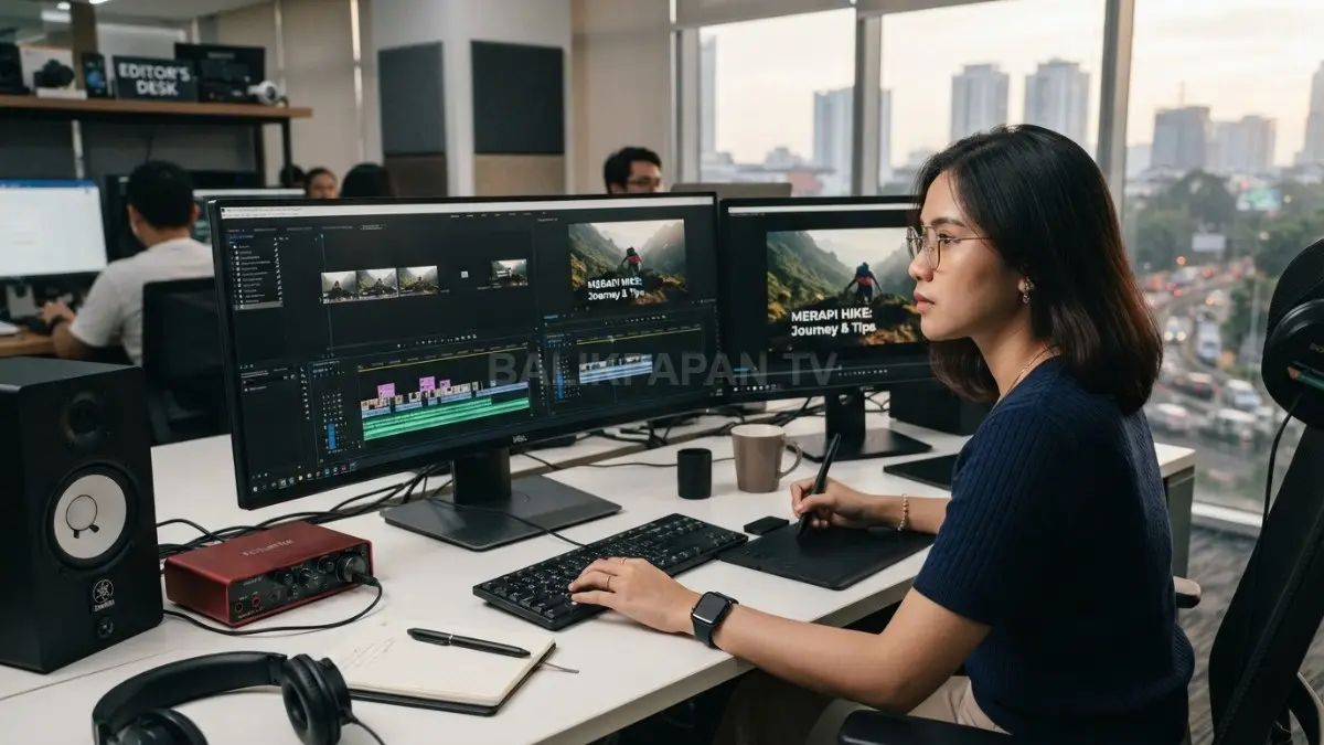 Edit video rapi dengan transisi sederhana, tambahkan teks pendukung, musik sesuai, potong bagian berlebih (BTV/AI)