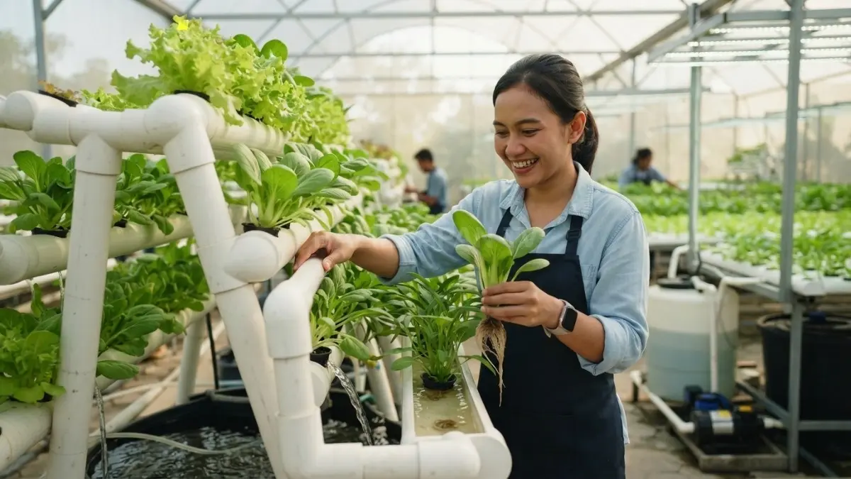 Hidroponik menghasilkan sayuran segar lebih cepat hemat ruang untuk lahan sempit di rumah modern produktif (BTV/AI)