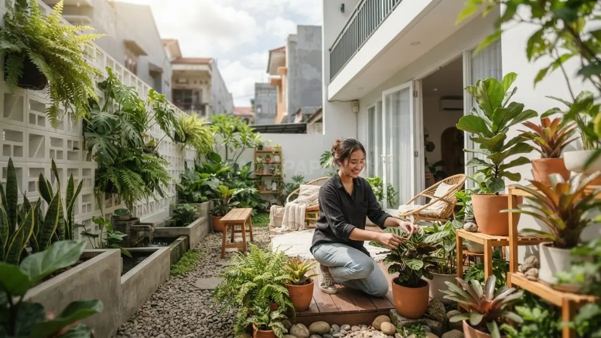 Inspirasi desain taman minimalis menjadikan rumah kecil terasa lebih luas nyaman sepanjang hari alami (BTV/AI).
