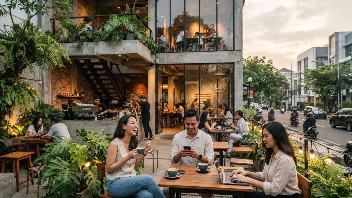 Konsep arsitektur kafe modern menghadirkan suasana elegan, nyaman, estetik, sekaligus meningkatkan pengalaman pengunjung (BTV/AI)