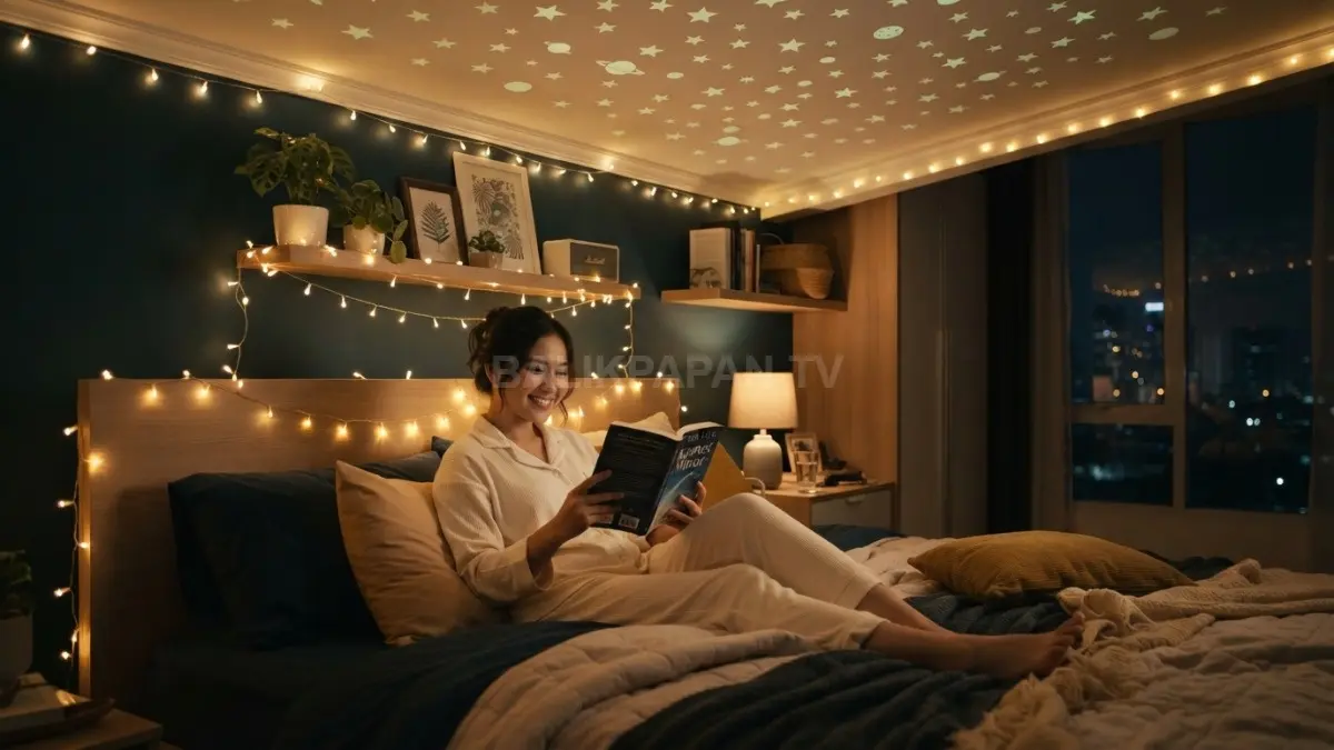 Lampu LED kecil membentuk efek bintang indah sehingga kamar terasa nyaman, hangat, dan menenangkan sepanjang malam. (BTV/AI)