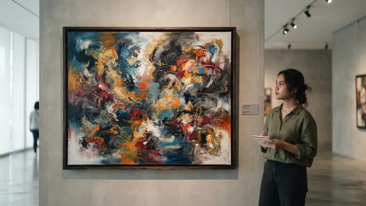 Lukisan abstrak menghadirkan harmoni warna tekstur emosional untuk ruangan modern lebih hidup elegan maksimal (BTV/AI)