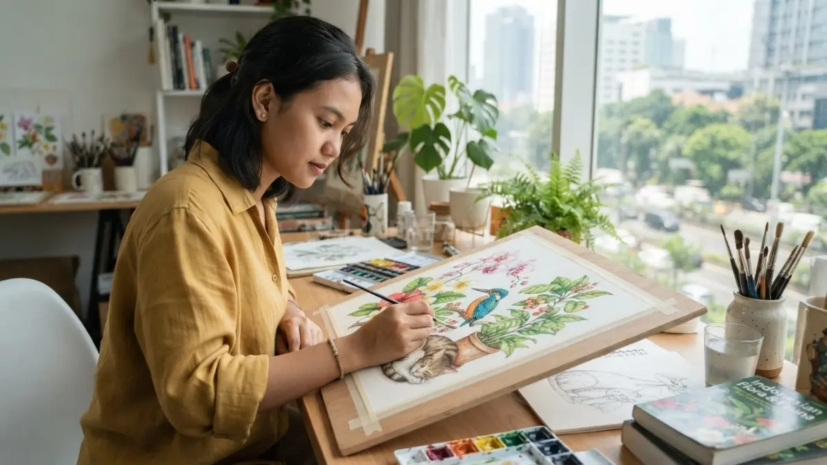 Lukisan flora dan fauna melatih kreativitas melalui warna alami yang memukau setiap saat bersama (BTV/AI)