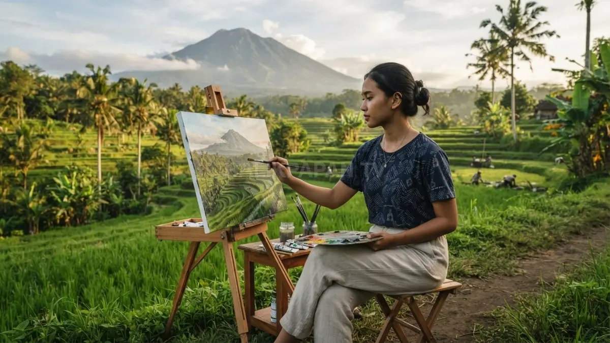 Lukisan pemandangan alam cocok bagi pemula karena mudah dipelajari dengan referensi melimpah setiap hari menarik (BTV/AI)