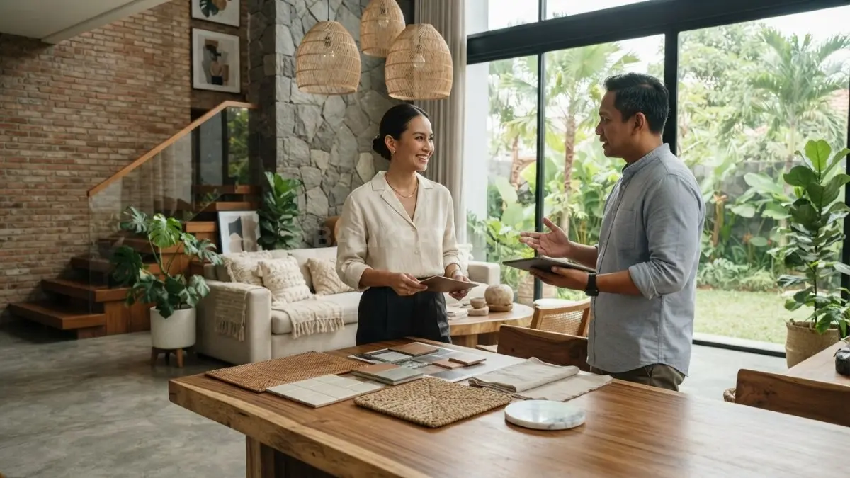 Material alami menghadirkan kesan elegan, hangat, nyaman, sekaligus memperkuat karakter arsitektur bangunan kafe modern berkualitas (BTV/AI)