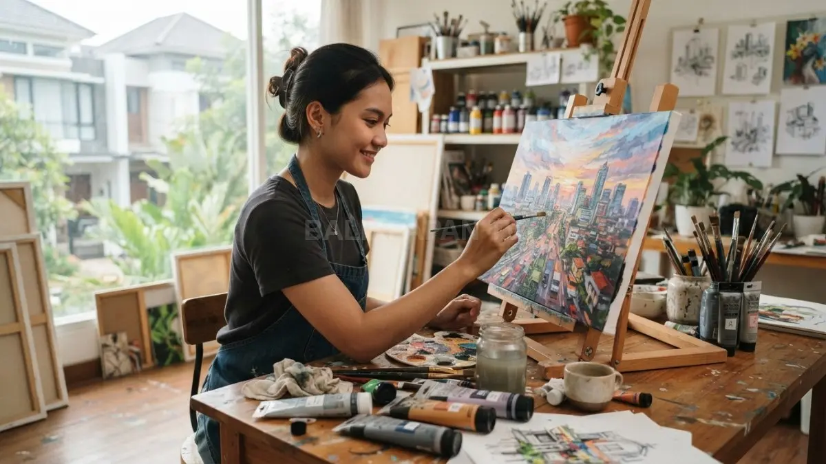Melukis menjadi hobi kreatif untuk mengekspresikan diri, mengasah imajinasi, mengurangi stres, sekaligus membuka peluang (BTV/AI)