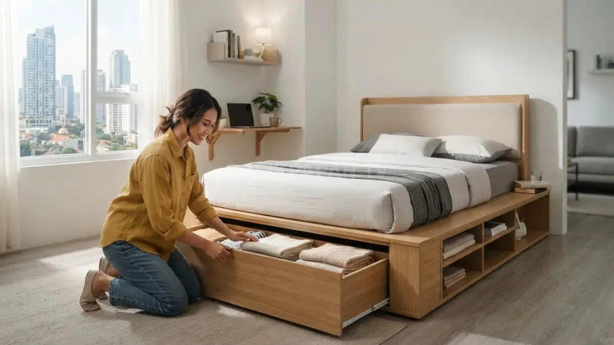 Pilih furnitur multifungsi agar kamar tetap rapi, hemat ruang untuk aktivitas sehari-hari lebih nyaman (BTV/AI)