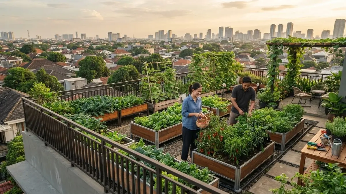 Rooftop garden mengubah atap menjadi kebun produktif yang menyejukkan rumah sekaligus menghasilkan sayuran segar (BTV/AI)