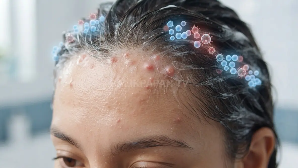Sisa produk perawatan rambut yang menyumbat pori-pori dapat memicu timbulnya jerawat di area dahi. (BTV/Ai)