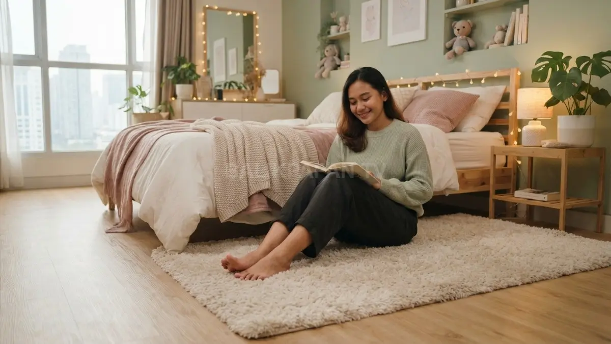 Soft rugs berbulu menghadirkan kenyamanan sekaligus mempercantik kamar dengan nuansa hangat yang menenangkan setiap hari. (BTV/AI)
