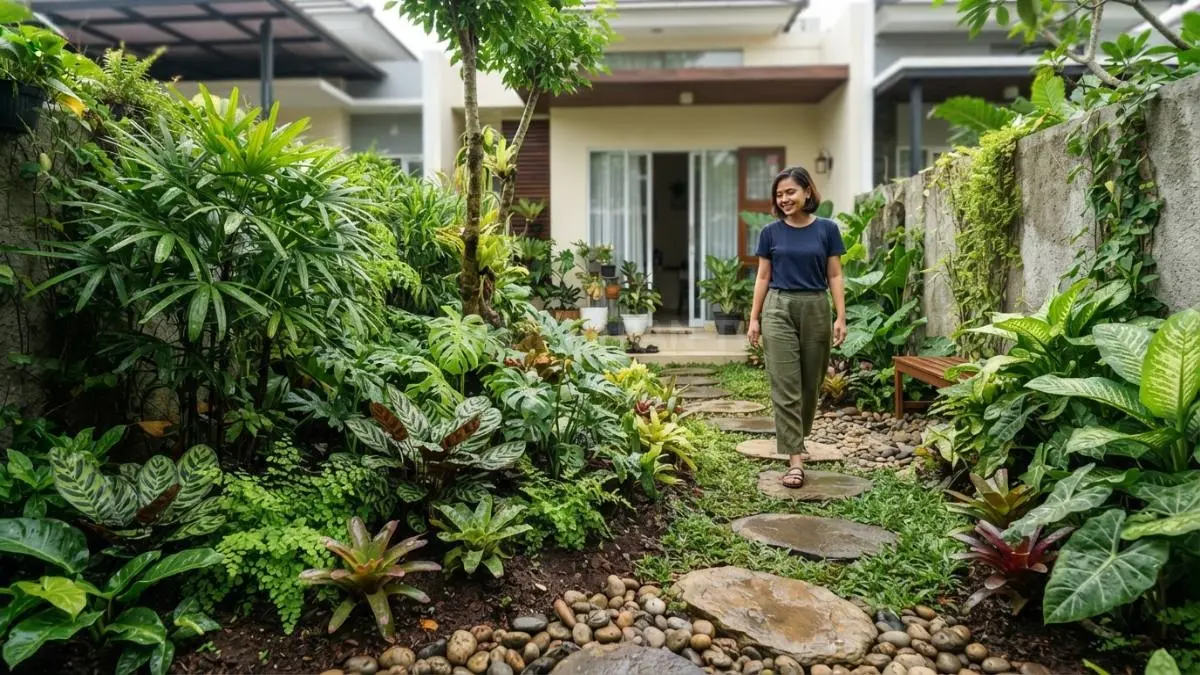 Taman tropis mini menghadirkan suasana hijau sejuk alami di lahan sempit setiap hari nyaman (BTV/AI)