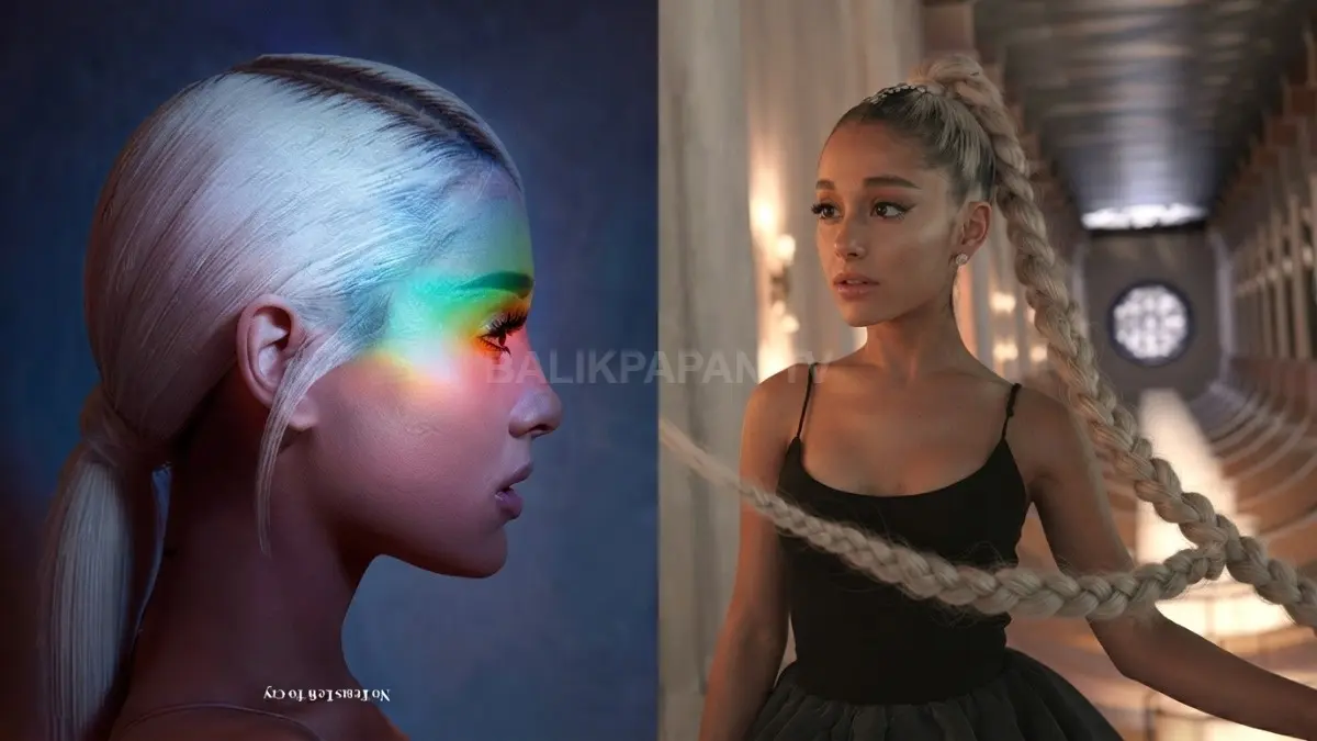 Tampilan artistik Ariana Grande memancarkan keindahan visual yang begitu memikat dan penuh nuansa estetik. (BTV/Ai)