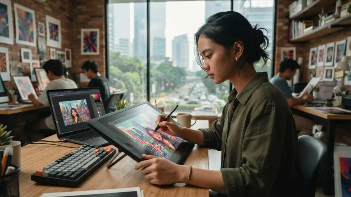 Teknologi menghadirkan lukisan digital yang kreatif, praktis, fleksibel, dan semakin diminati para seniman modern (BTV/AI)