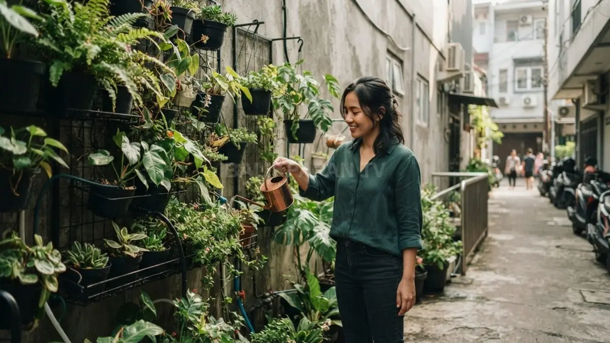 Vertical garden hemat ruang, menghadirkan suasana hijau, sejuk, alami untuk rumah mungil setiap hari (BTV/AI).