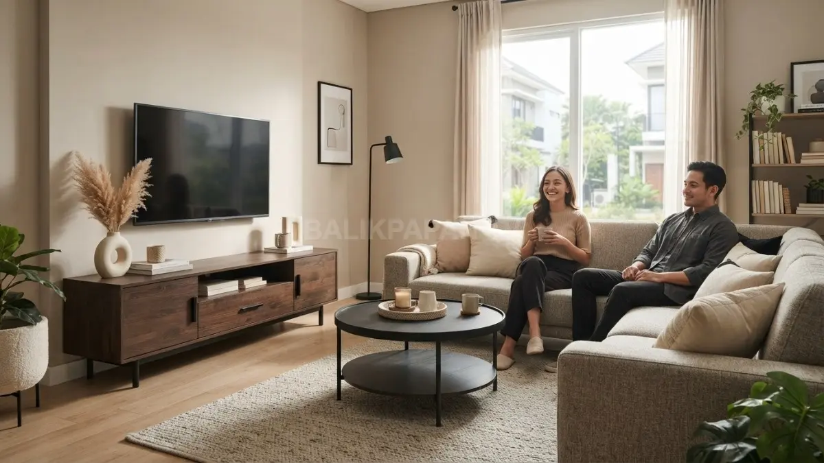 Warm Greige menghadirkan nuansa hangat, elegan, modern, cocok mempercantik ruang keluarga dan tamu minimalis (BTV/AI)