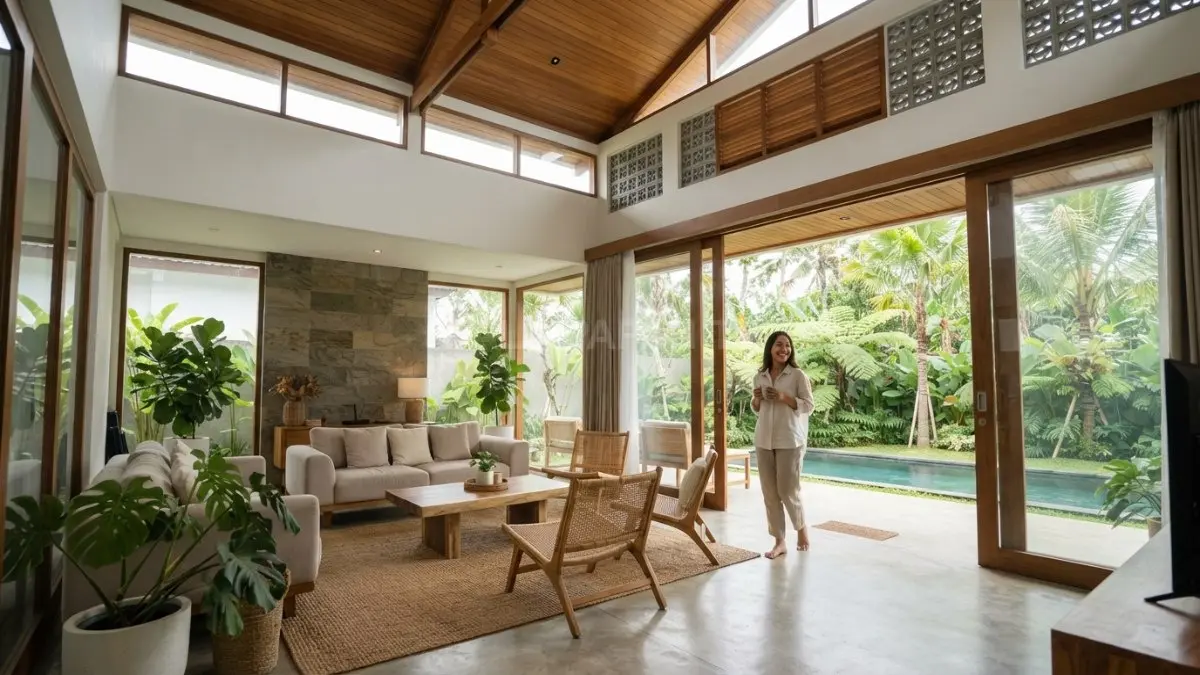 Atap tinggi dan ventilasi maksimal menjaga rumah tropical luxury tetap sejuk, nyaman, hemat energi sepanjang tahun. (BTV/AI)